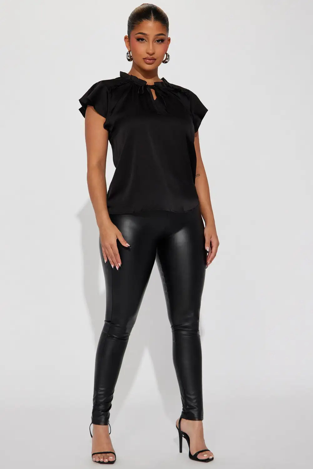 Sarah Satin Blouse Top - Black