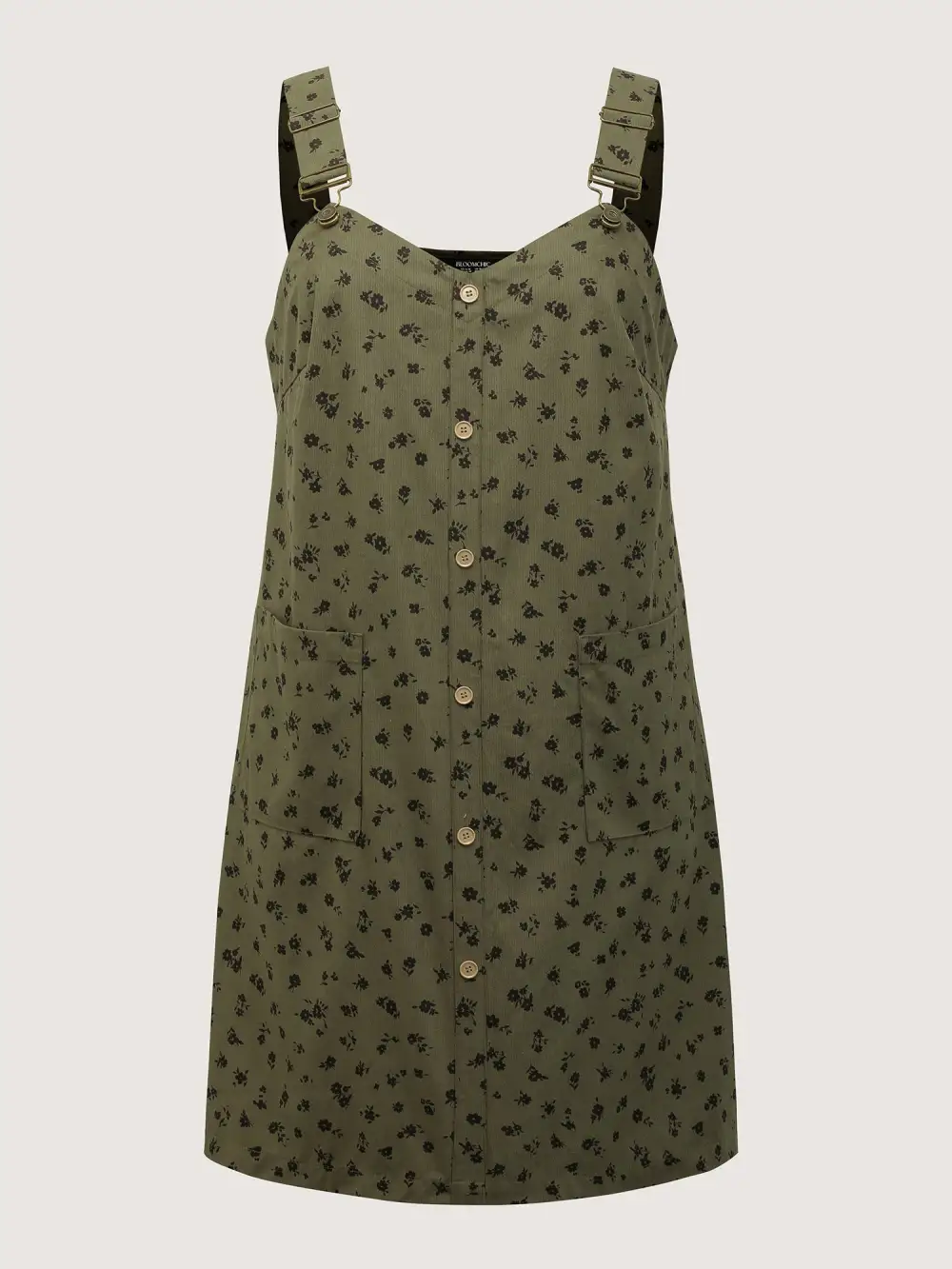 Floral Print Textured Overall Adjustable Midi Dress