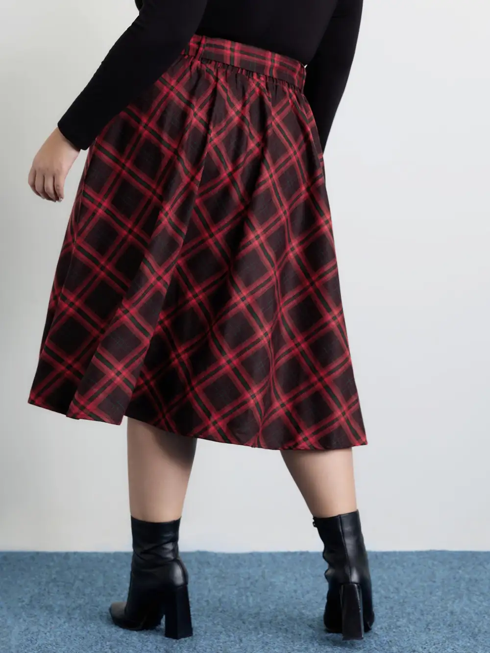 Plaid Waist-Tie Flowy Midi Skirt
