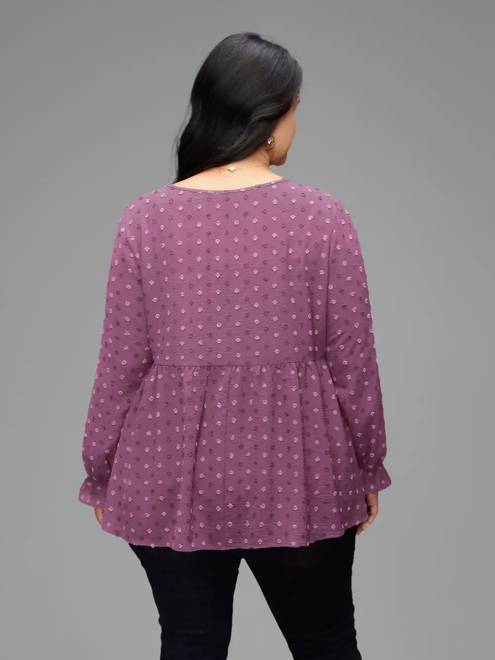 Textured Dot Elastic Cuffs A-line Blouse