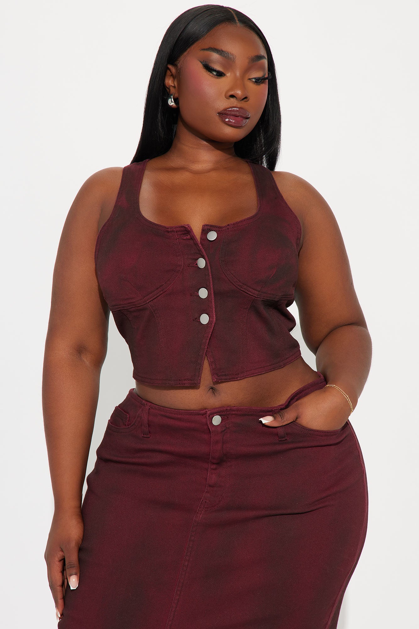 Cabernet Denim Skirt Set - Wine