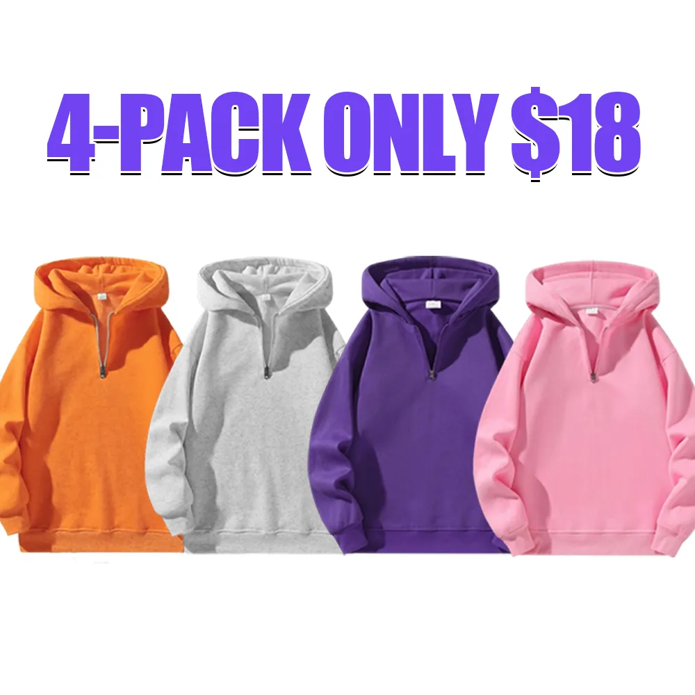 Men's half-zip hoodie: plain, drop shoulder, regular/relaxed fit, long-sleeve fleece