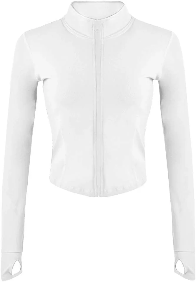 Womens Lightweight Full Zip Running Track Jacket Workout Slim Fit Yoga Sportwear with Thumb Holes