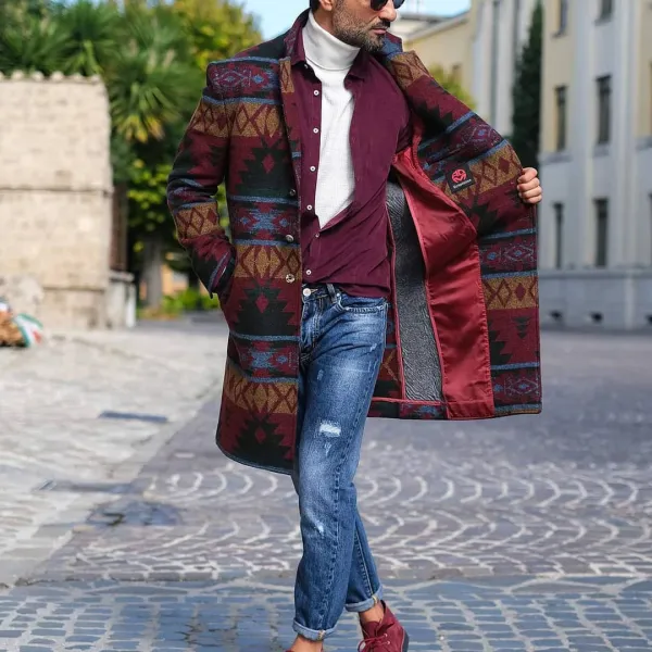 Vintage Ethnic Pattern Single Breasted Coat