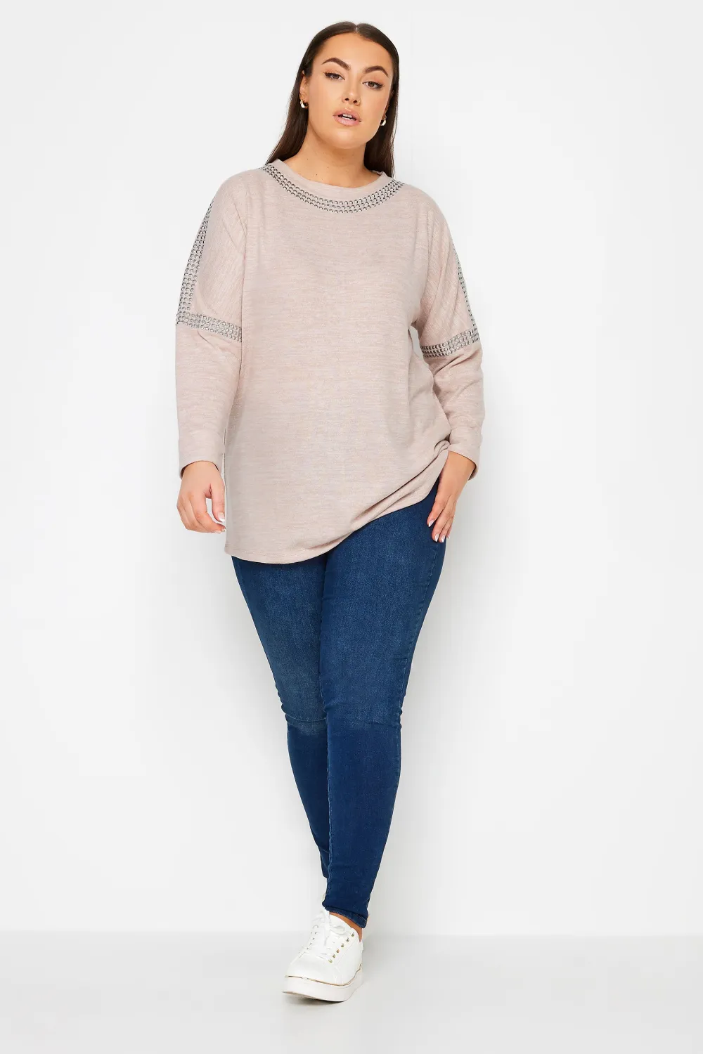 YOURS Curve Light Pink Stud Batwing Sleeve Jumper