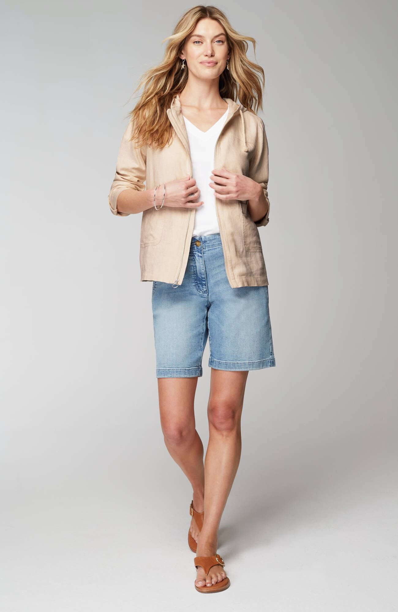 Hooded Tab-Sleeve Jacket