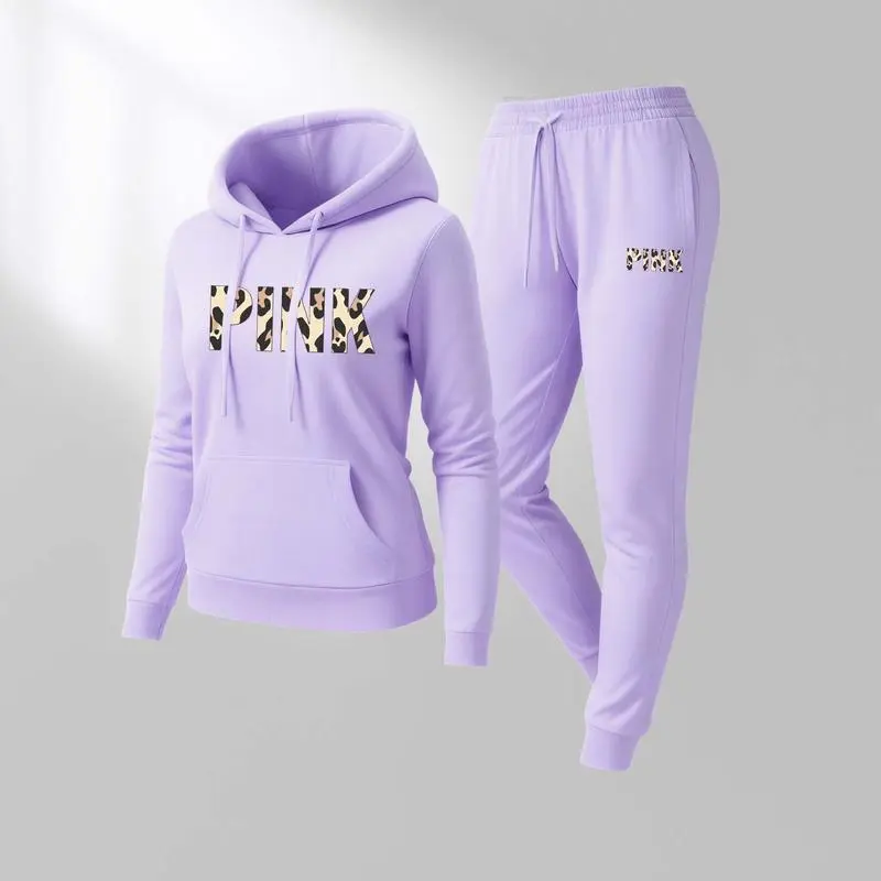 Women's Leopard Pink Print Sweatpants Set