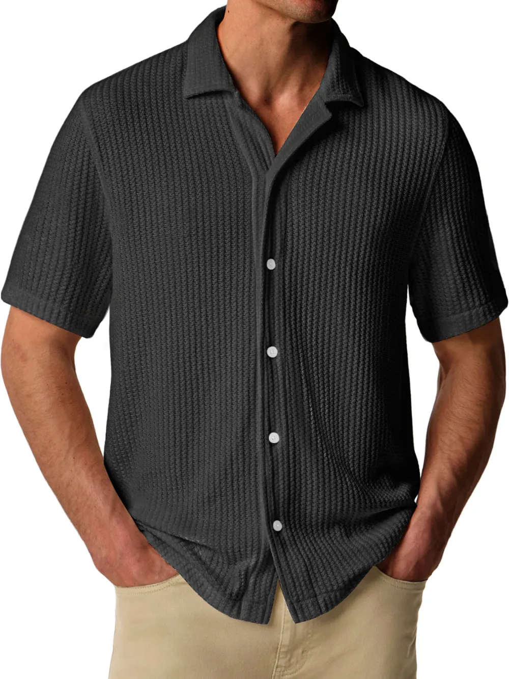 Men's Daily Texture Lapel Casual Comfort Short Sleeve Shirt