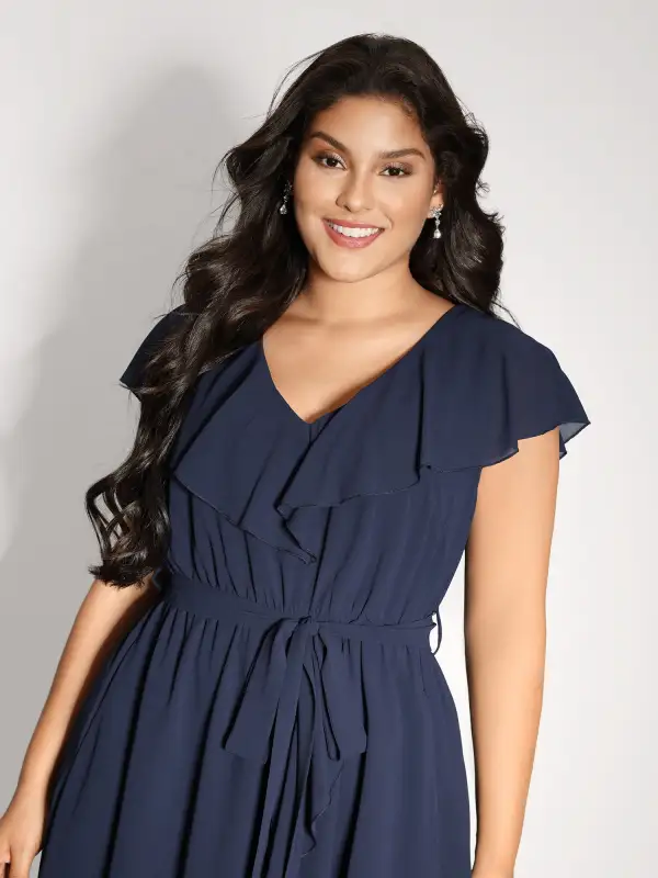 Belted Waist High Low Hem Midi Dress