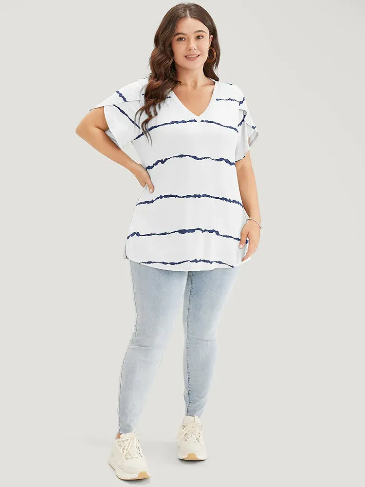 Striped Contrast Petal Sleeve T-shirt
