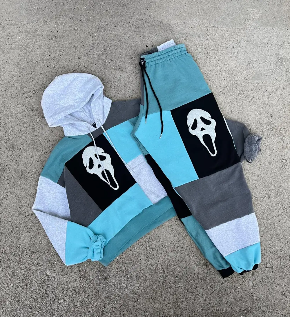 Blue 2 piece set tops and bottoms how perfect and cozy piece for your Halloween day