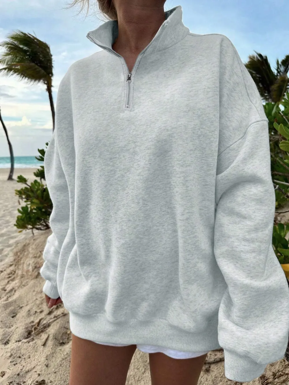 Half Zipper Pullover Sweatshirt With Long Sleeves