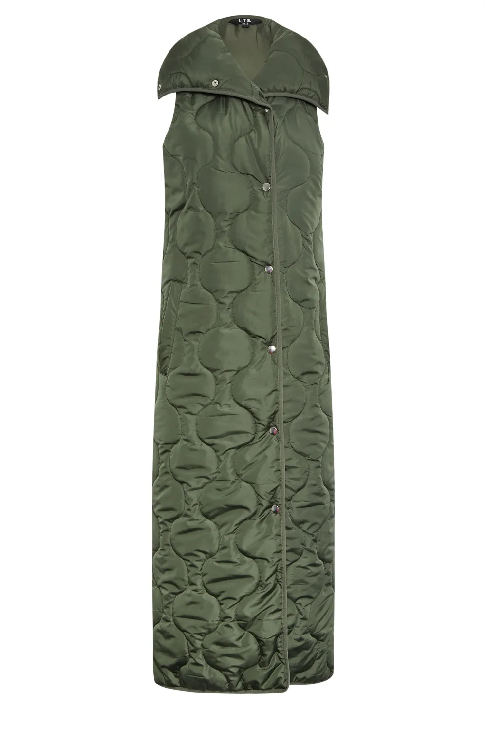LTS Tall Olive Green Funnel Neck Quilted Longline Gilet