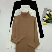 3-Pack Womens Turtleneck Knitted Pullovers - Soft & Cozy Solid Colors - Long Sleeve Casual Winter Sweaters