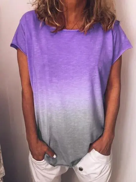 Round Neck Solid Color Tops