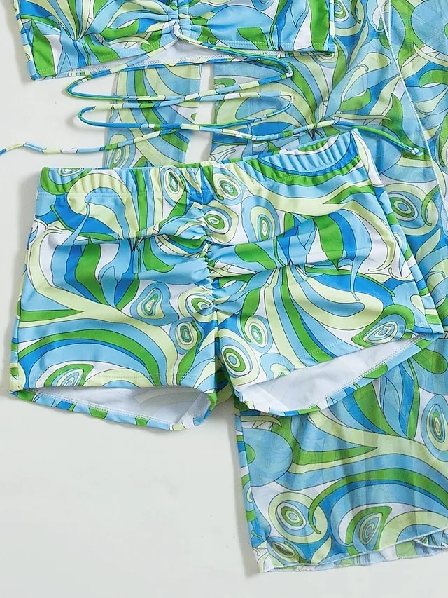 Women's Swimwear Bikini Normal Swimsuit 3-Piece Printing Graphic Black Yellow Blue Purple Orange Bathing Suits Sports Beach Wear Push Up