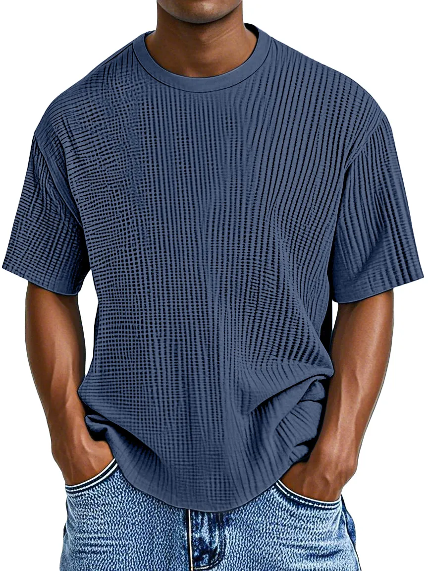 Men's Casual Solid Color Comfortable Waffle Short Sleeve T-shirt