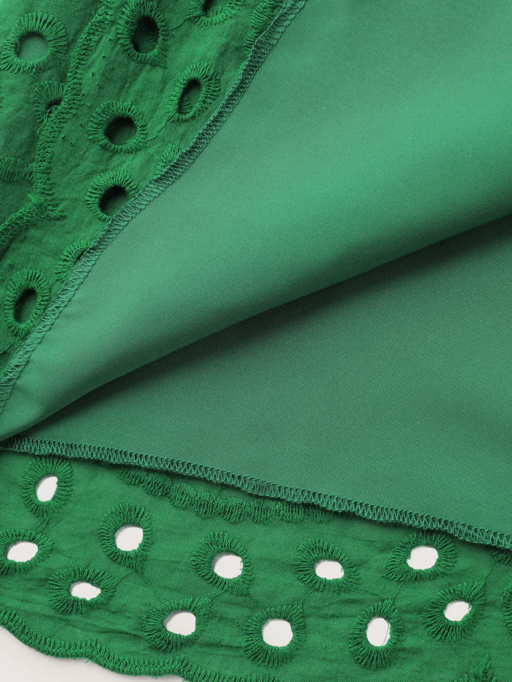 Eyelet Embroidery Shirred Cuffs Midi Dress