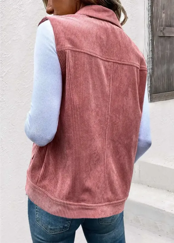 Dusty Pink Button Up Turn Down Collar Corduroy Waistcoat