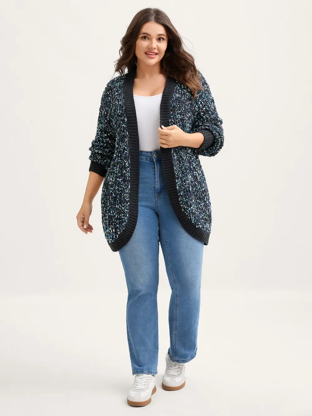 Abstract Textured Cuvy Hem Knit Cardigan