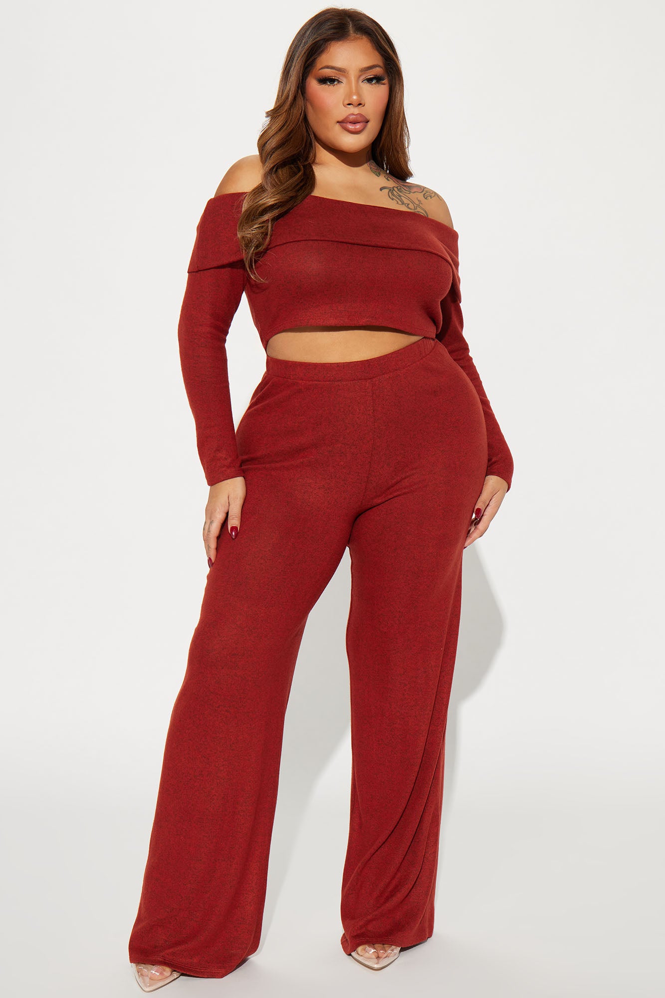 Jamie Brushed Knit Pant Set - Rust