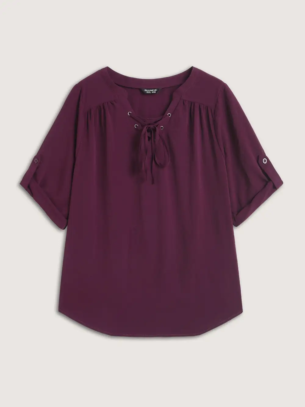 Adjustable Sleeve Neck Tie-Up Solid Blouse