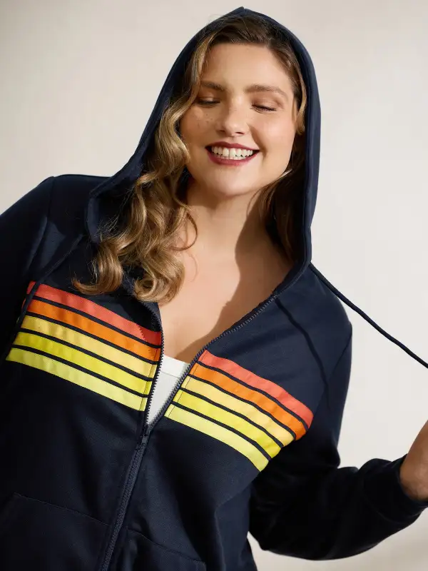 Color Contrast Stripes Zipper Jacket