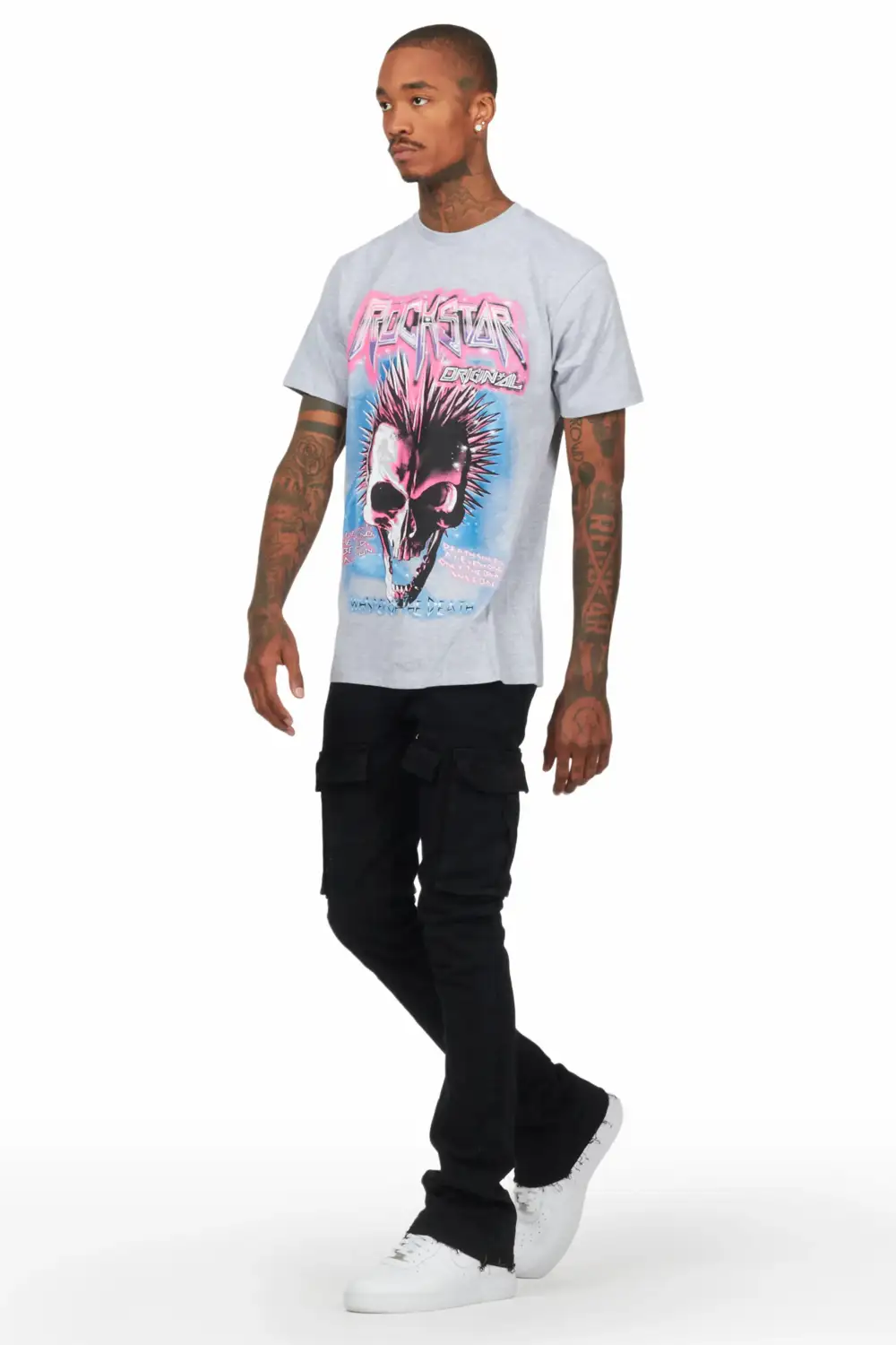 Obern Grey T-Shirt & Sarg Black Stacked Flare Jean Bundle