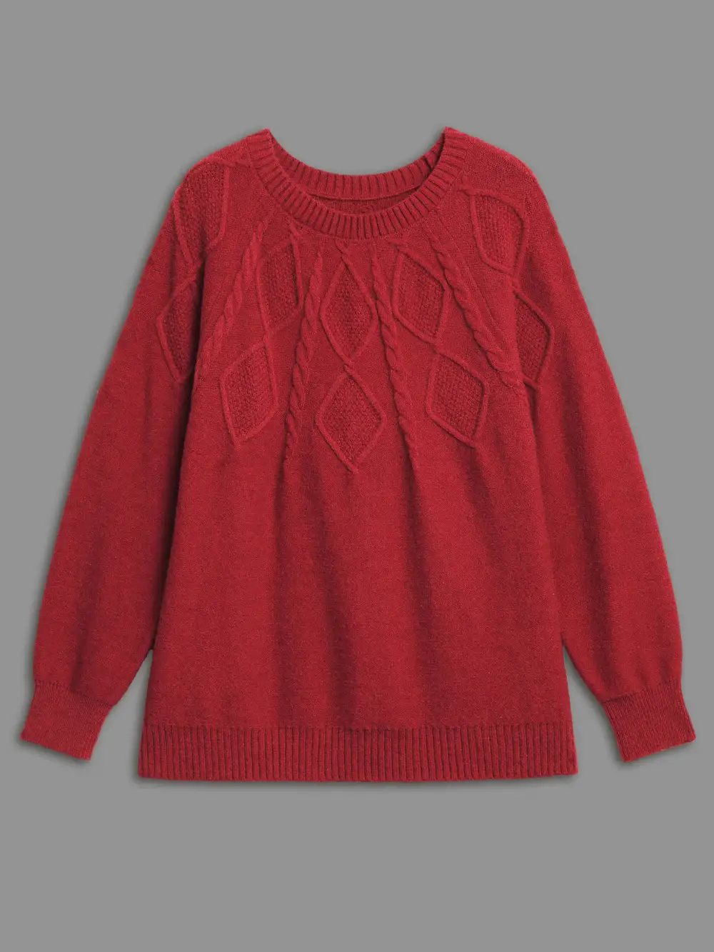 Cable Knit Bodice Crew-Neck Pullover