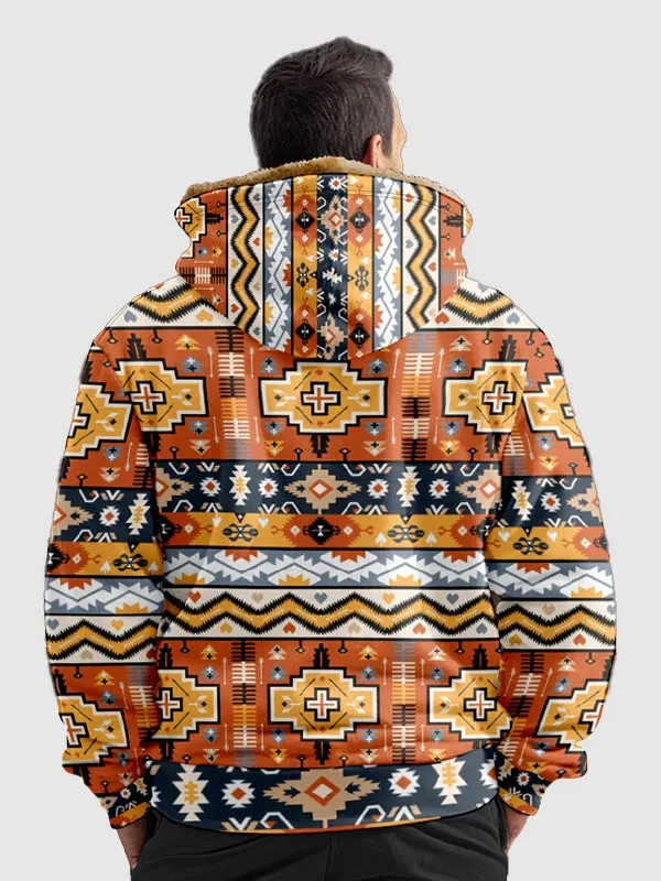 Men's Retro Ethnic Fleece Zipper Casual Printed Hoodie Jacket