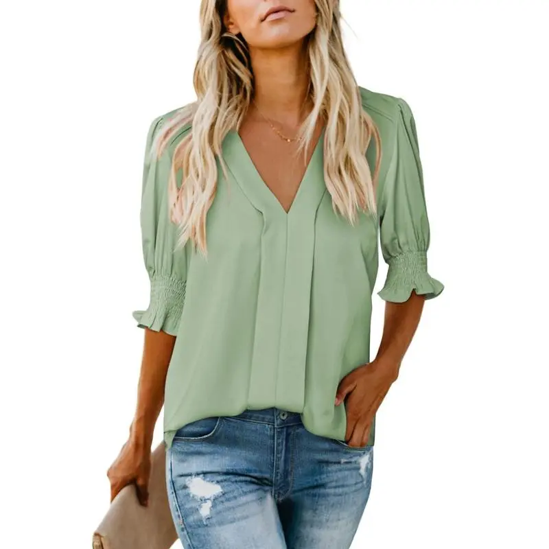 Women’s V-Neck Ruffle Sleeve Floral Blouse – Casual Lightweight Summer Tee 2025