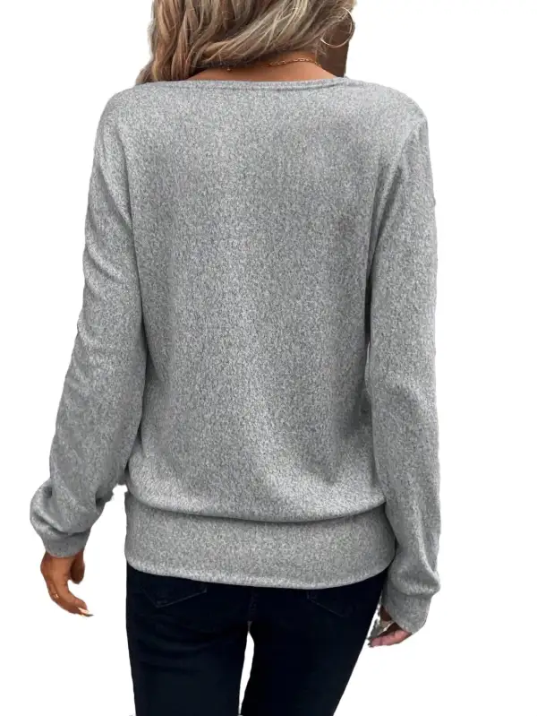 Casual Solid Pullovers Square Neck Light Grey Women Sweatshirts
