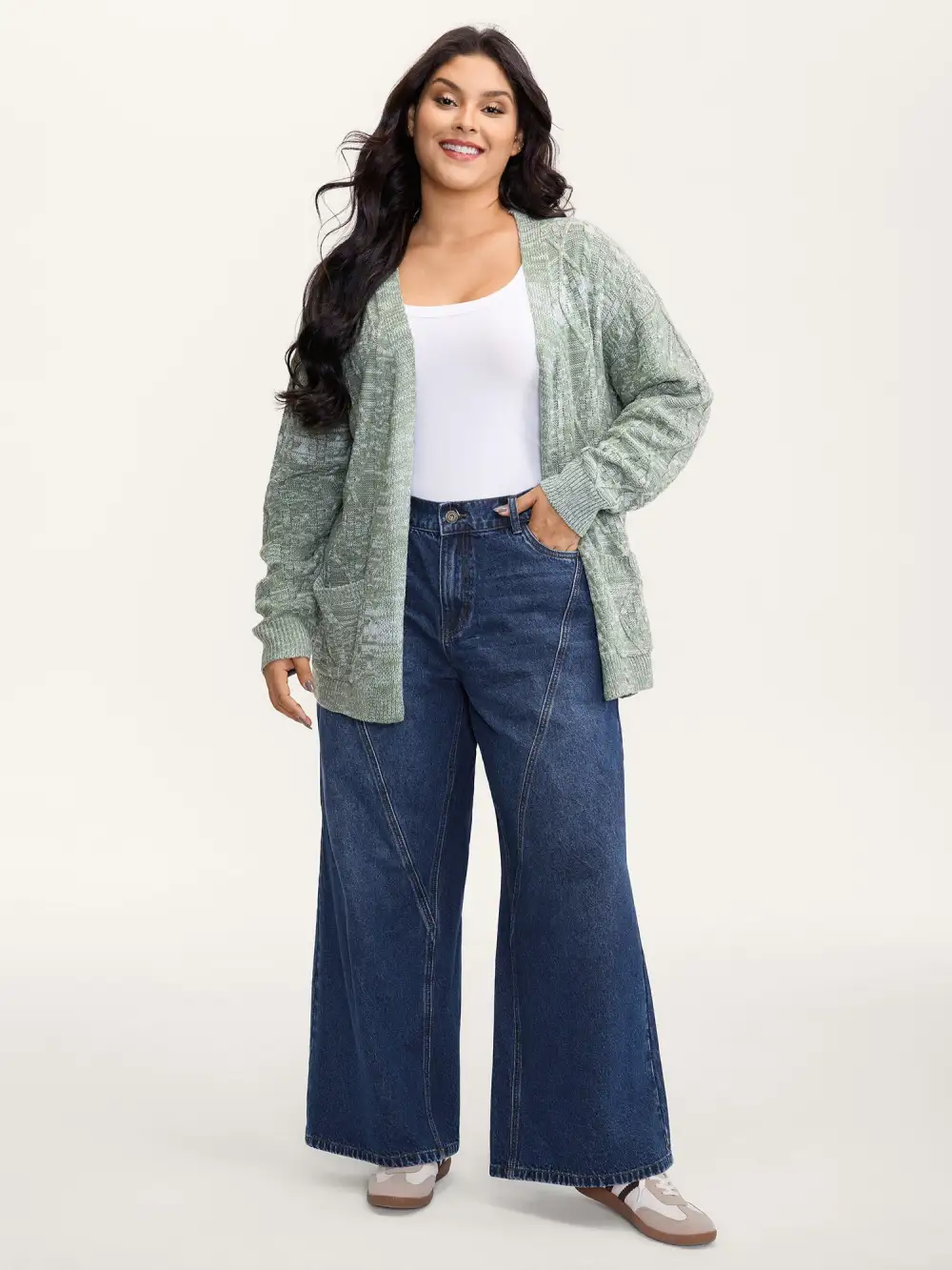 Distressed Stretchy Waist Wide-Leg Jeans