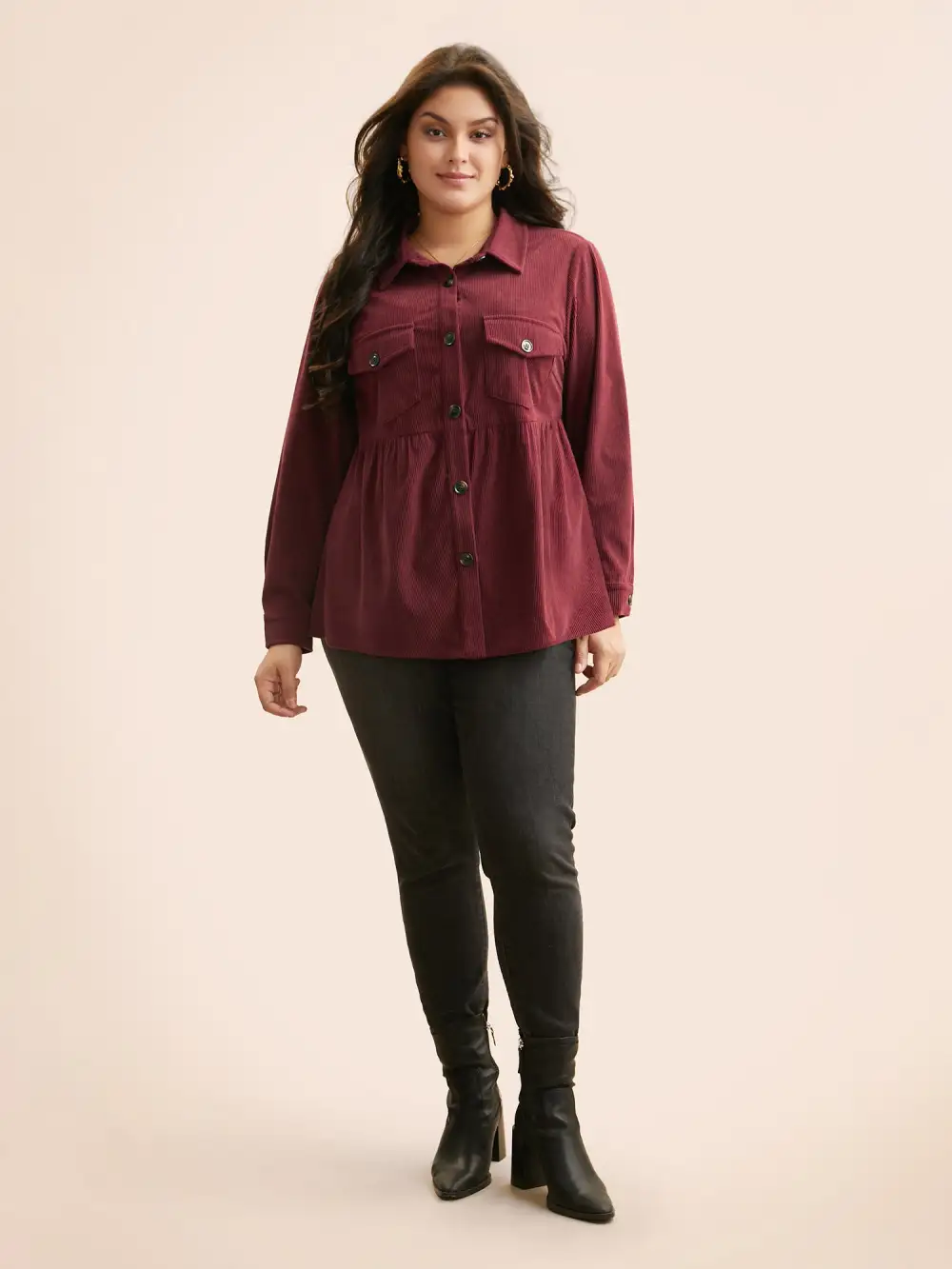 Corduroy Collared Flap Detail Jacket