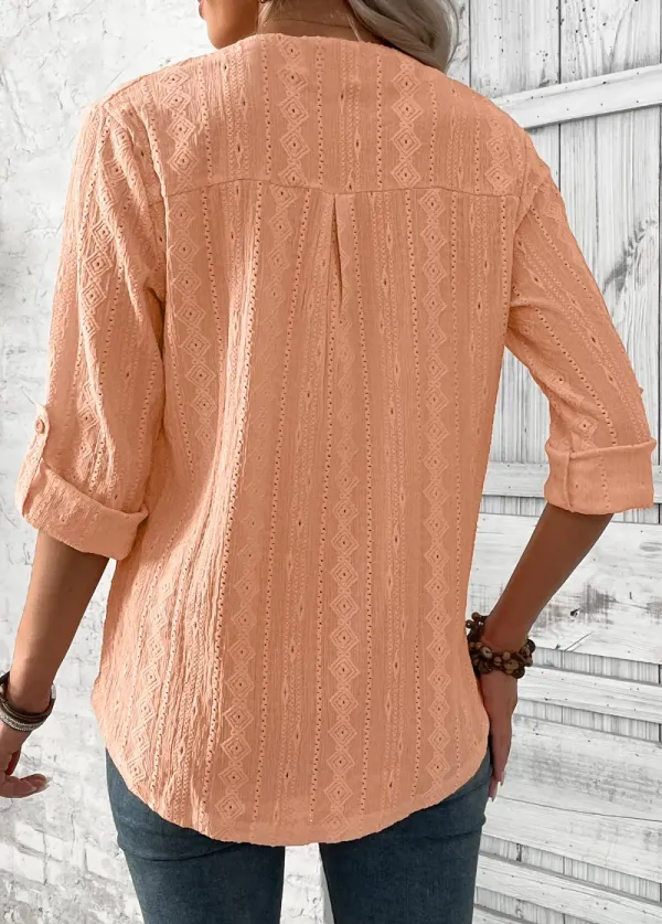 Dusty Pink 3/4 Sleeve Split Neck Blouse