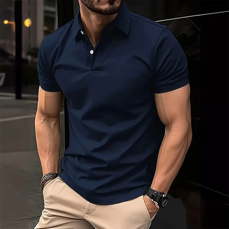 Men's Casual Solid Color Buttoned Short Sleeve Polo Shirt