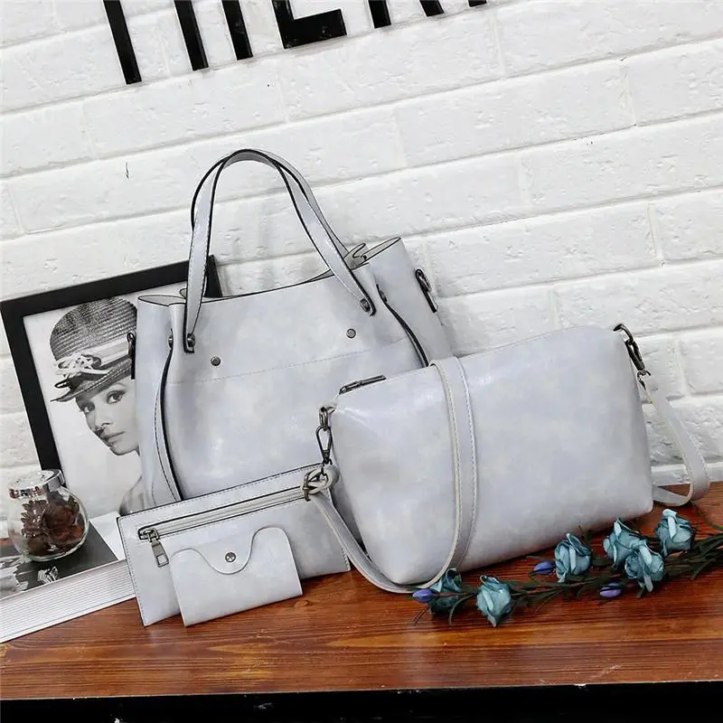 Ladies retro four-piece large-capacity Picture-mother bag, solid color handbag, one-shoulder diagonal bag