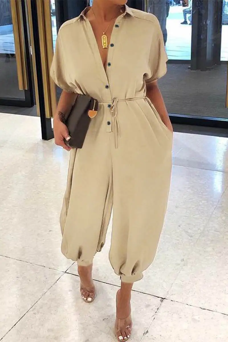 Plus Size Casual Vintage Leopard Frenulum Printing Loose Jumpsuits