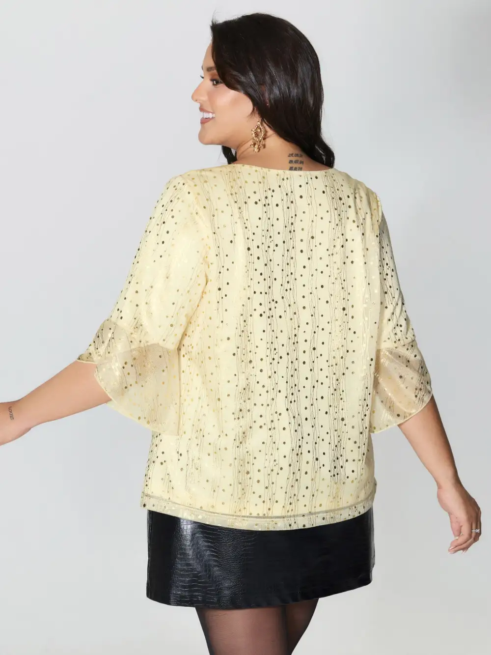Gold Stamp Asymmetrical Sleeve Lined Top