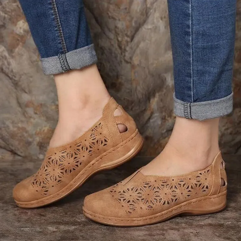 Women's Hollow Out Round Toe Flat Sandals