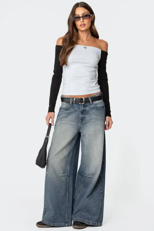 Contrast Off Shoulder Top