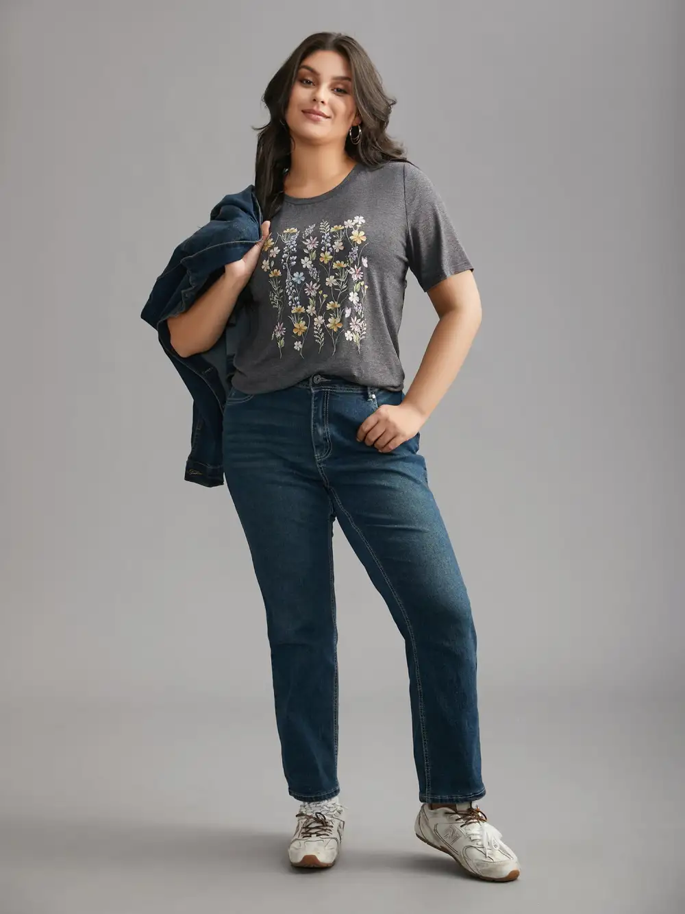 Floral Crew Neck Stretchy T-Shirt