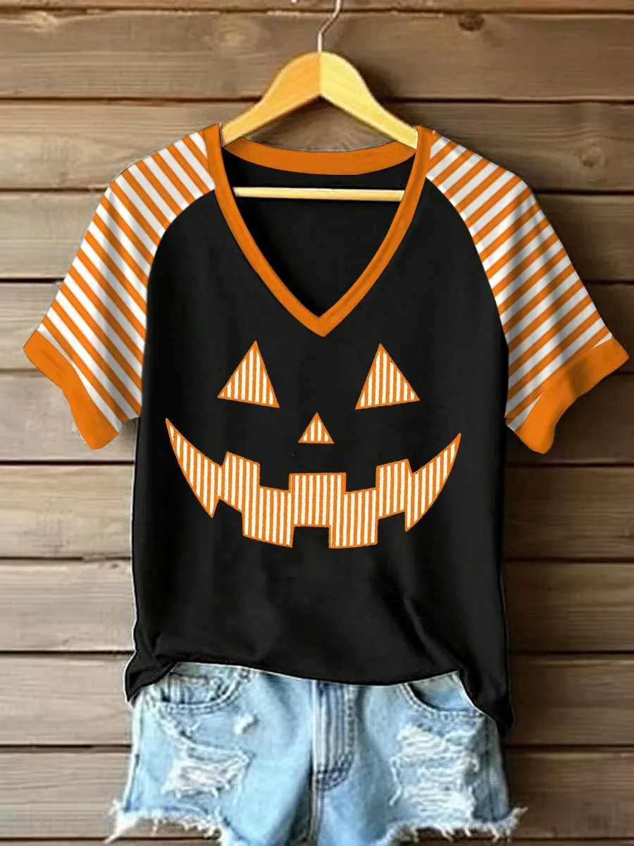 Women's Casual Autumn Pumpkin Print T-Shirt