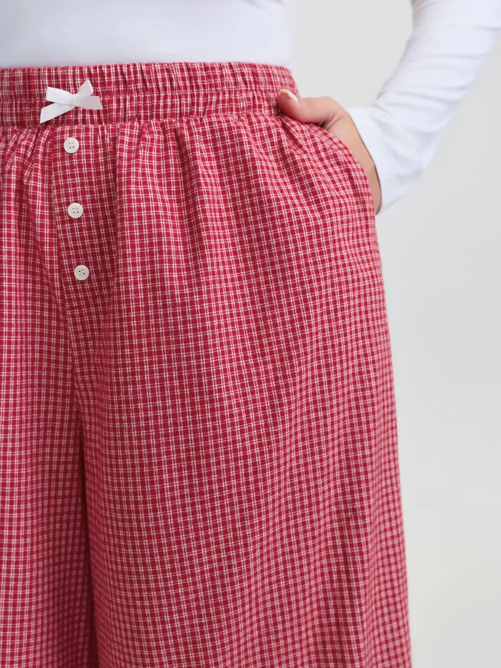 Checkered Lace Buckle Detail Lounge Bottoms