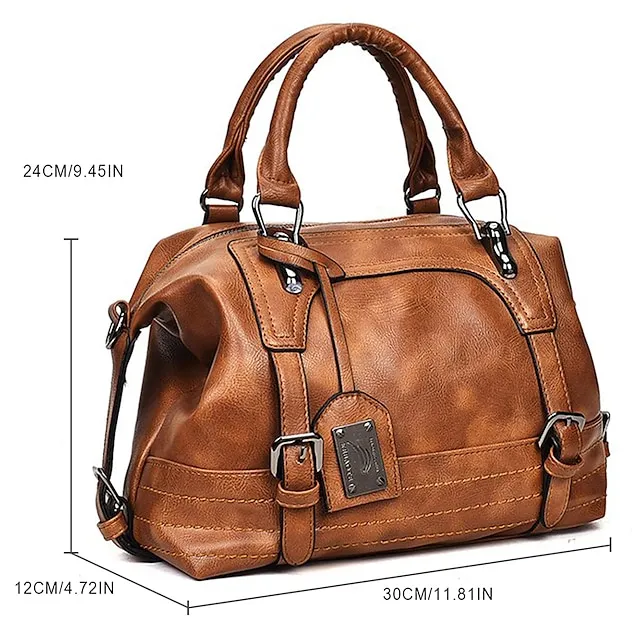 Women's Handbag Boston Bag Office Daily Pendant Buckle Solid Color Black Pink Brown