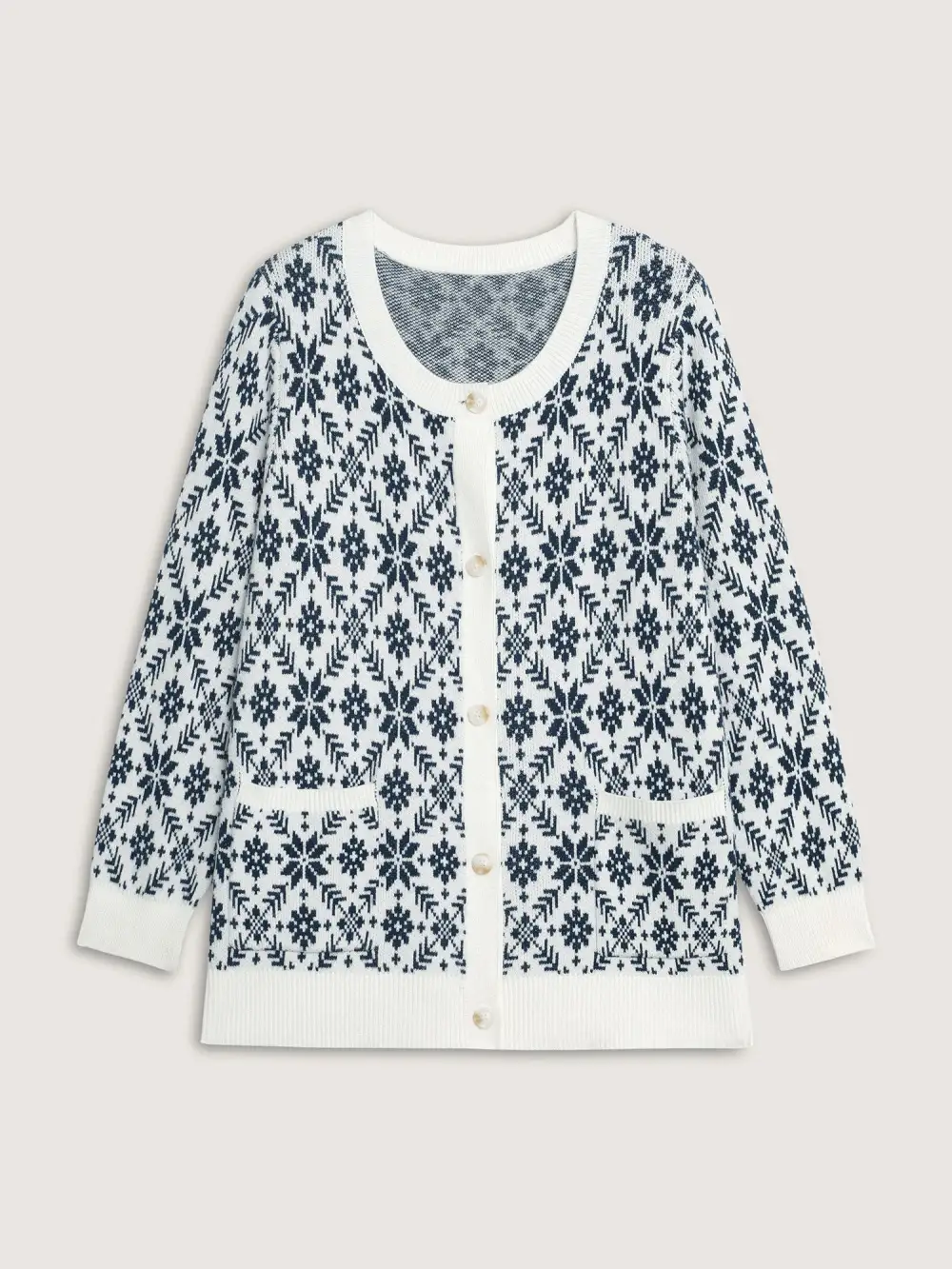 Supersoft Snowflake Jacquard Pattern Pockets Knit Cardigan