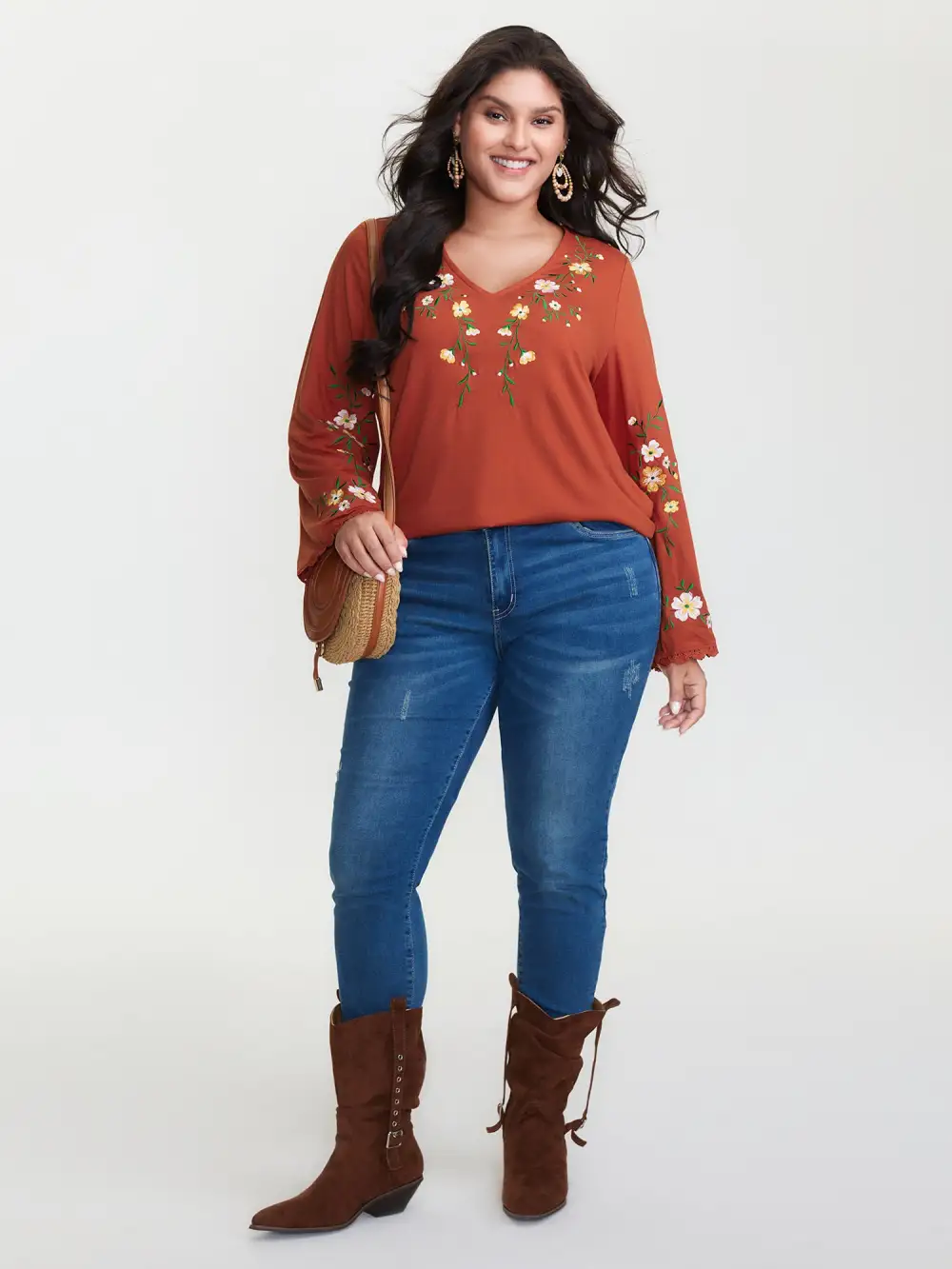 Floral Embroidered Lace Knit T-Shirt