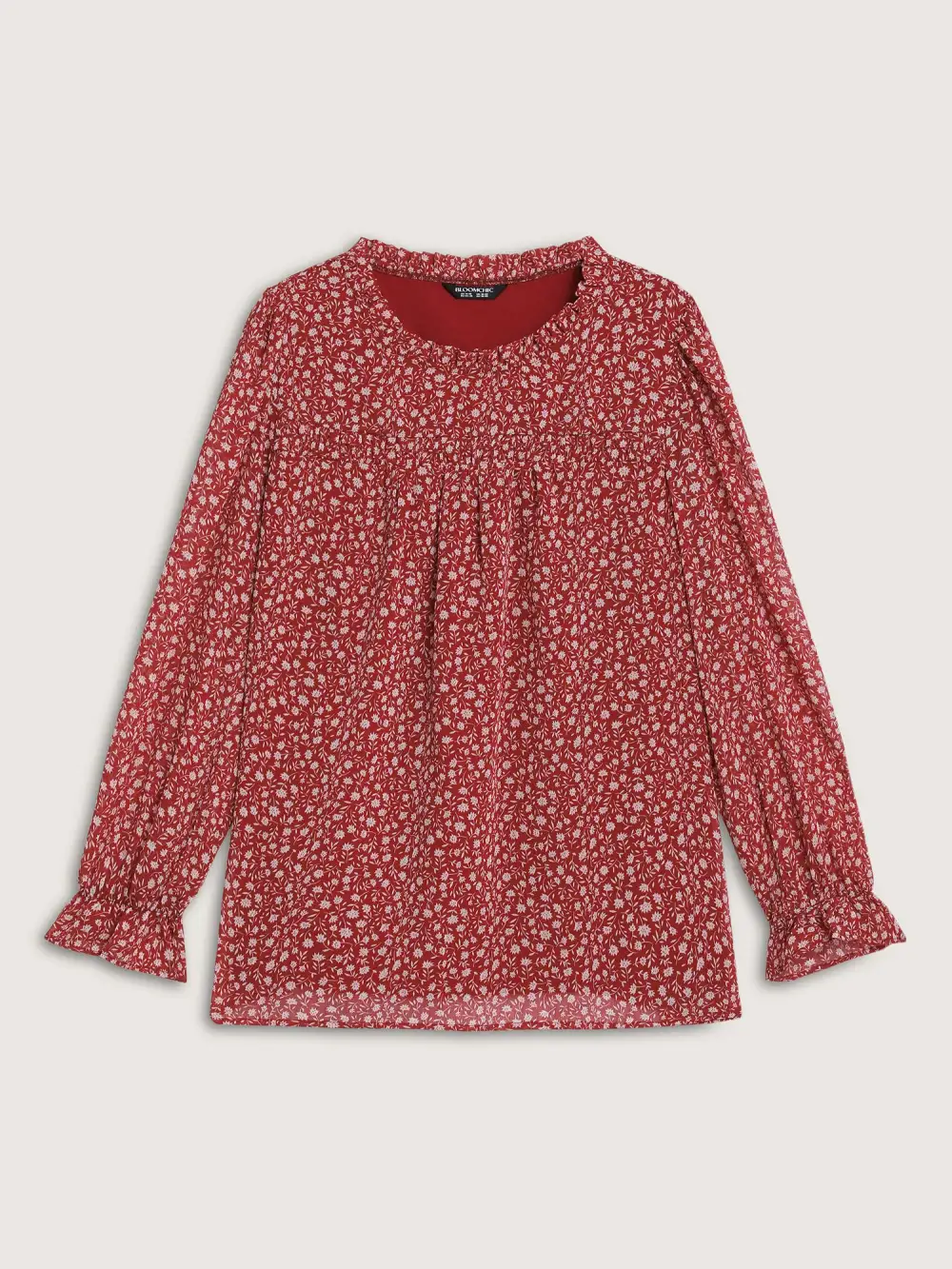 Chiffon Silhouette Flower Ruffled Neck Blouse