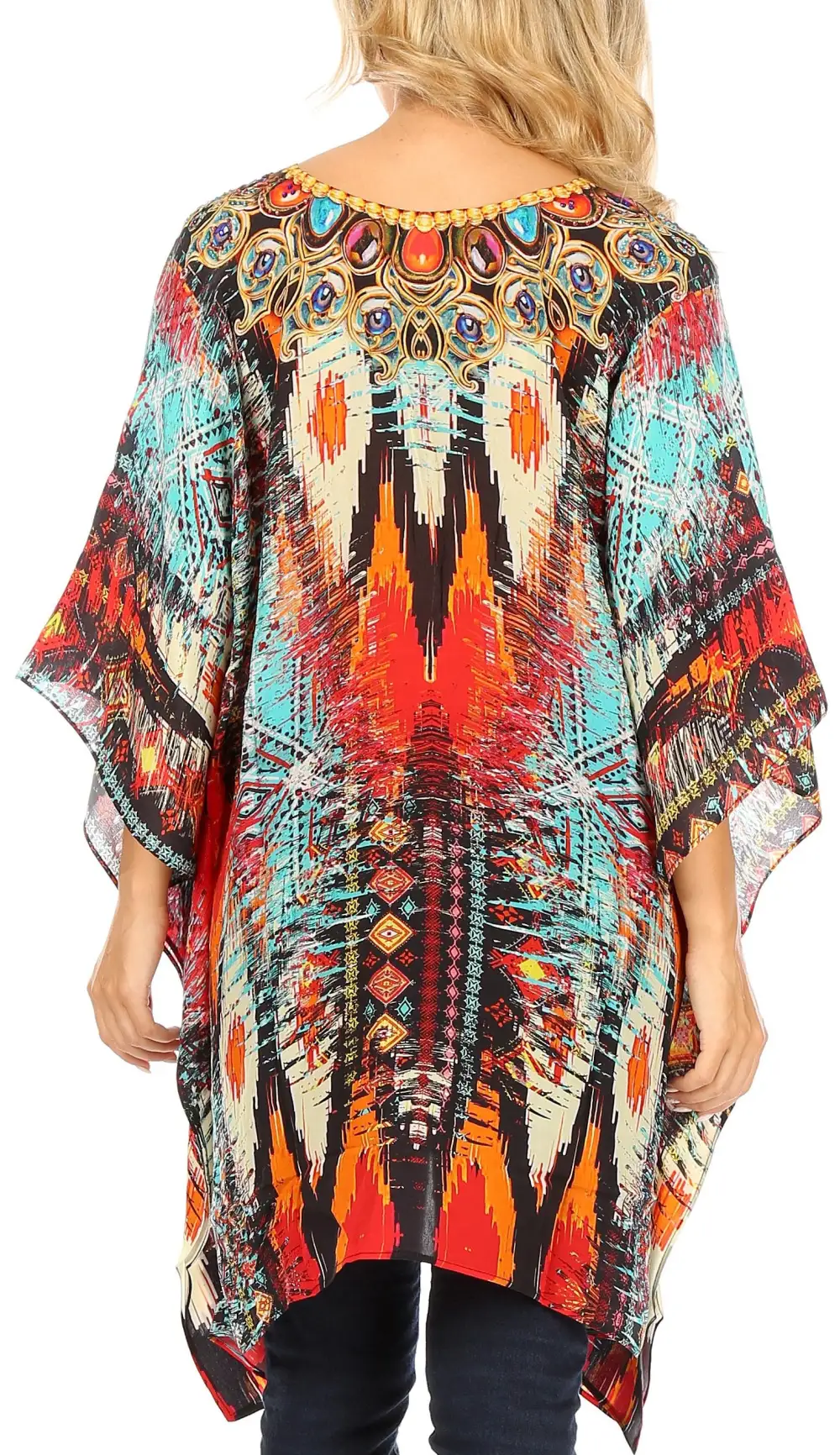Women's Caftan Poncho Cover up V neck Top Lace up With Rhinestone