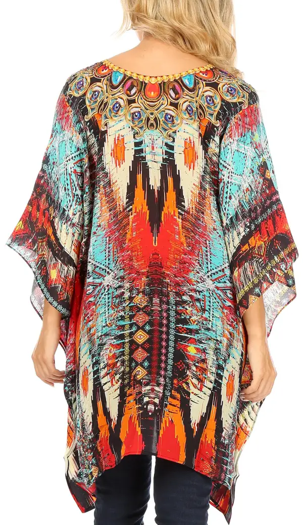 Women's Caftan Poncho Cover up V neck Top Lace up With Rhinestone